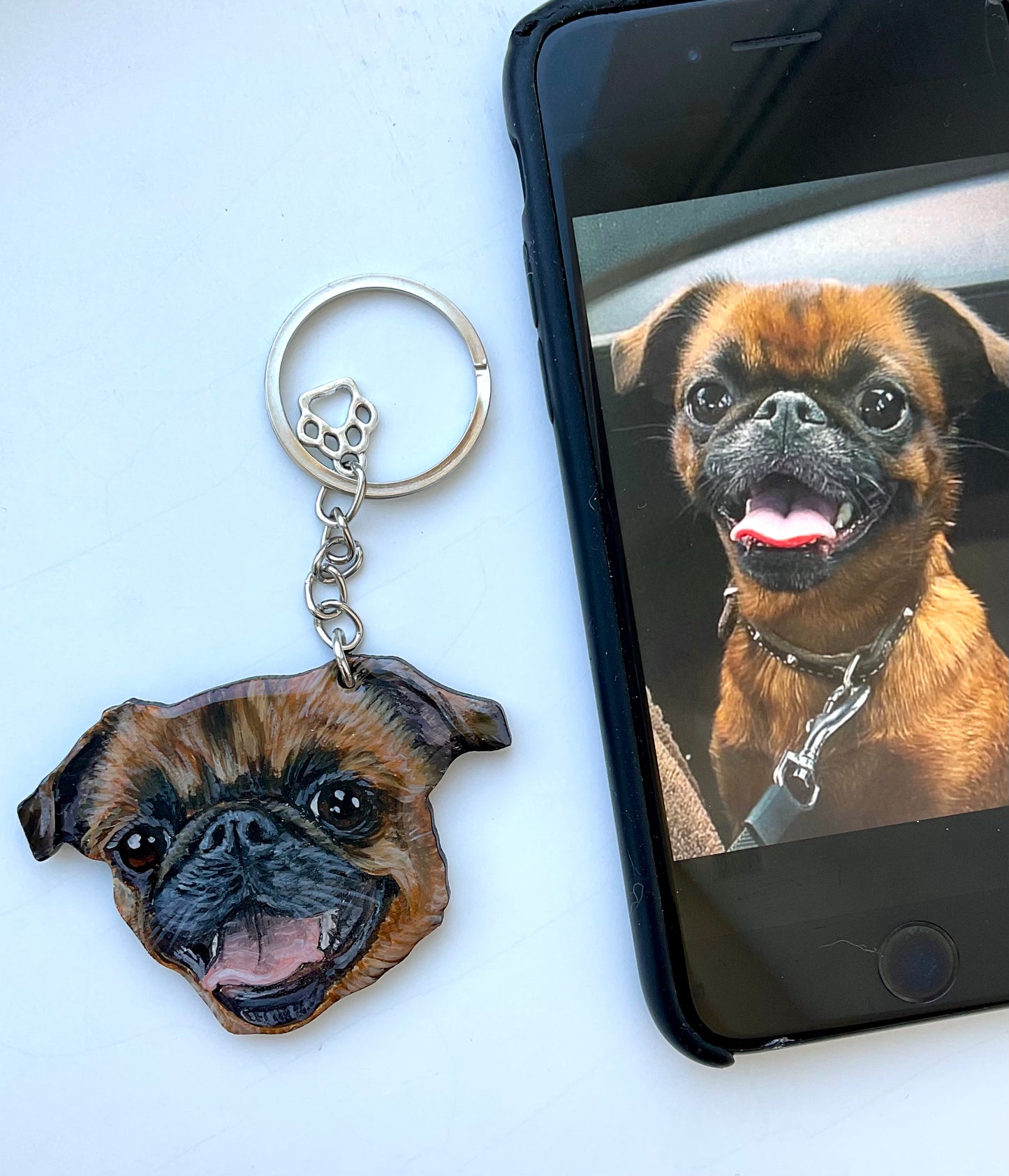 Custom Dog Portrait Keychain - Hand-Painted Wooden Pet Keychain