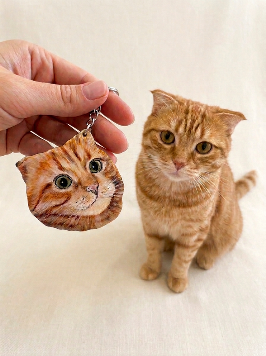 Custom Cat Portrait Keychain - Hand-Painted Pet Keychain from Photo
