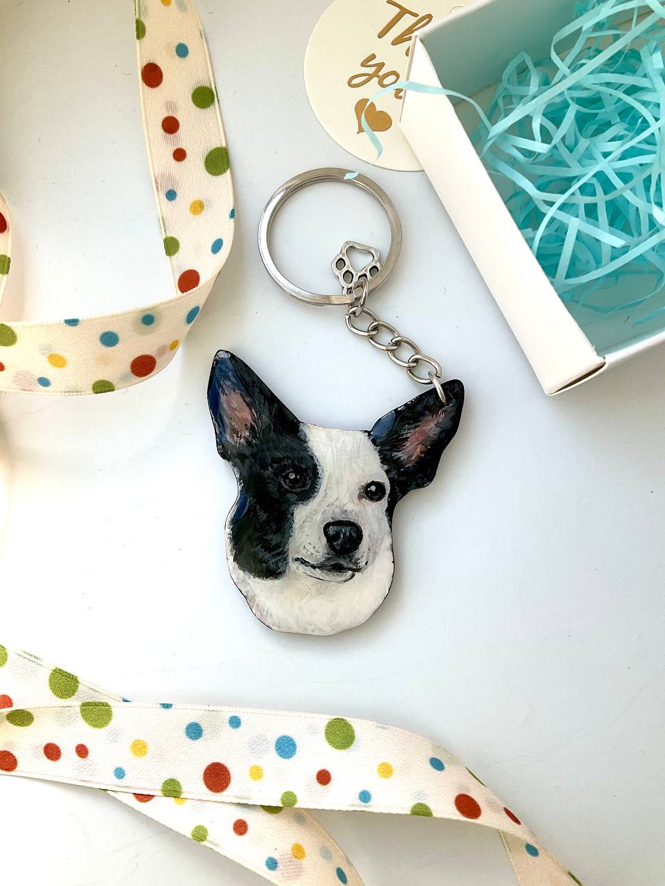 Custom Dog Portrait Keychain - Hand-Painted Wooden Pet Keychain