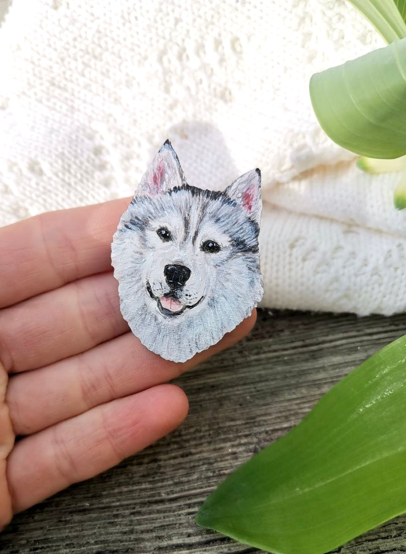 Custom Dog Portrait Brooch - Hand-Painted Wooden Pin