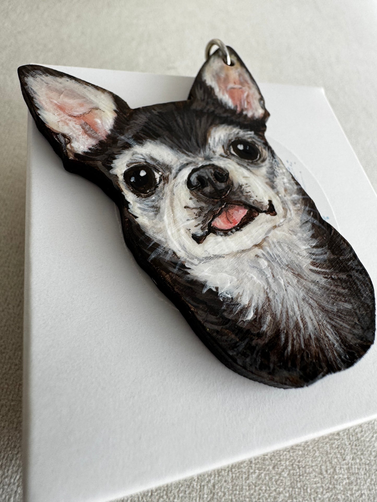 Custom Dog Portrait Keychain - Hand-Painted Wooden Pet Keychain