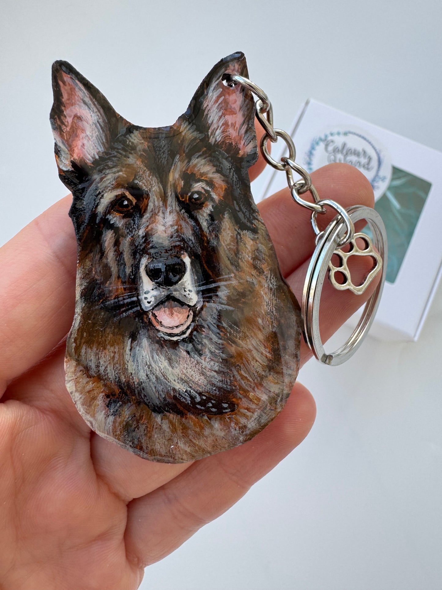 Custom Dog Portrait Keychain - Hand-Painted Wooden Pet Keychain