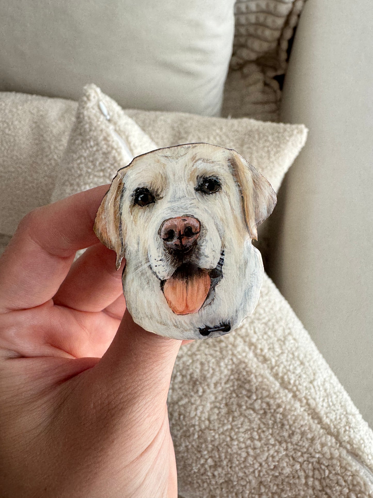 Custom Dog Portrait Brooch - Hand-Painted Wooden Pin