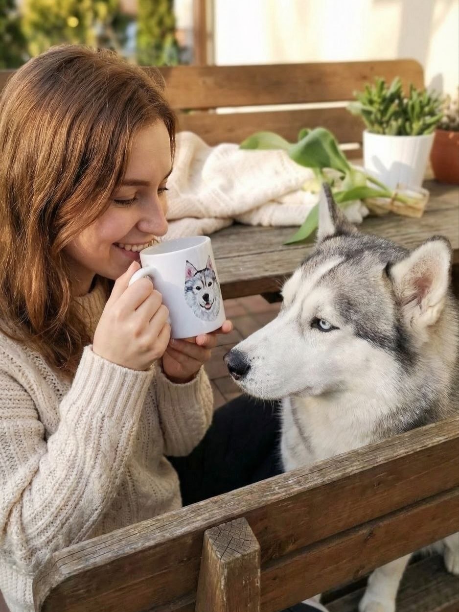 Custom Pet Portrait Mug - Hand-Painted Dog & Cat Ceramic Coffee Cup