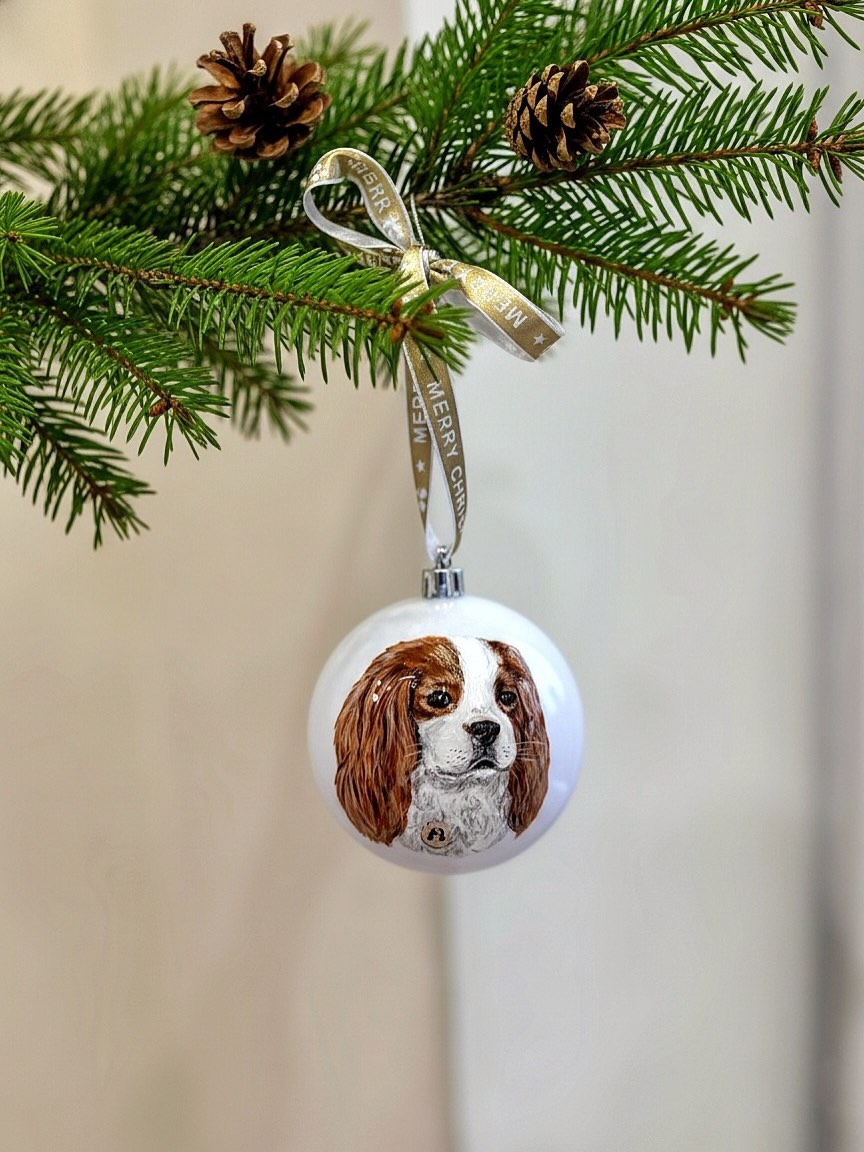 Custom Pet Portrait Christmas Ornament - Hand-Painted Dog & Cat Bauble