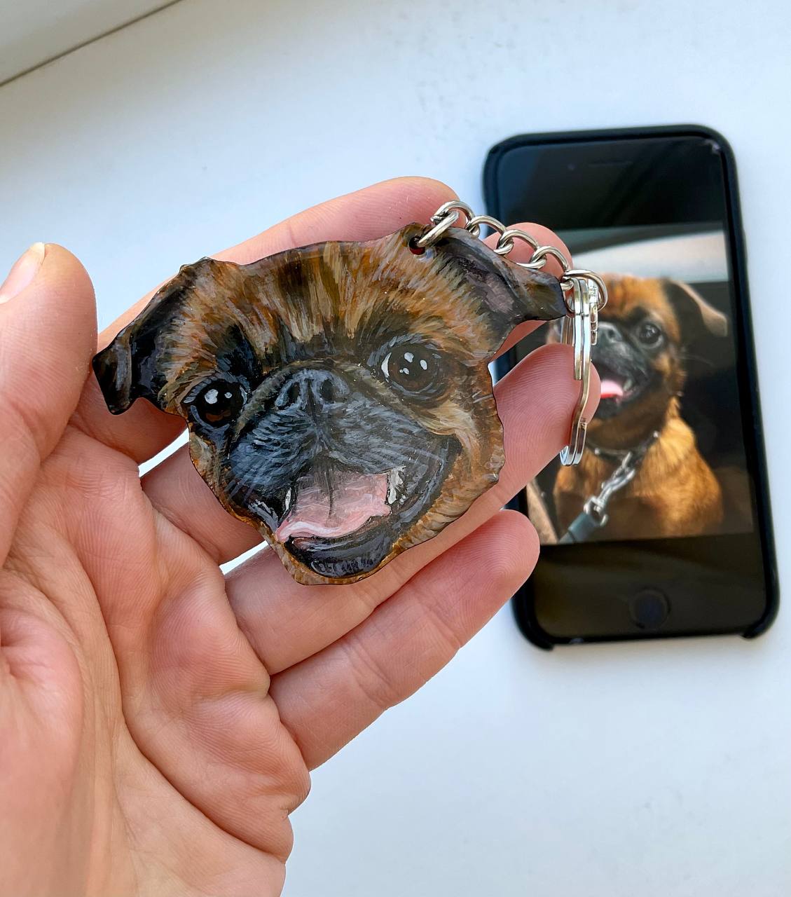 Custom Dog Portrait Keychain - Hand-Painted Wooden Pet Keychain