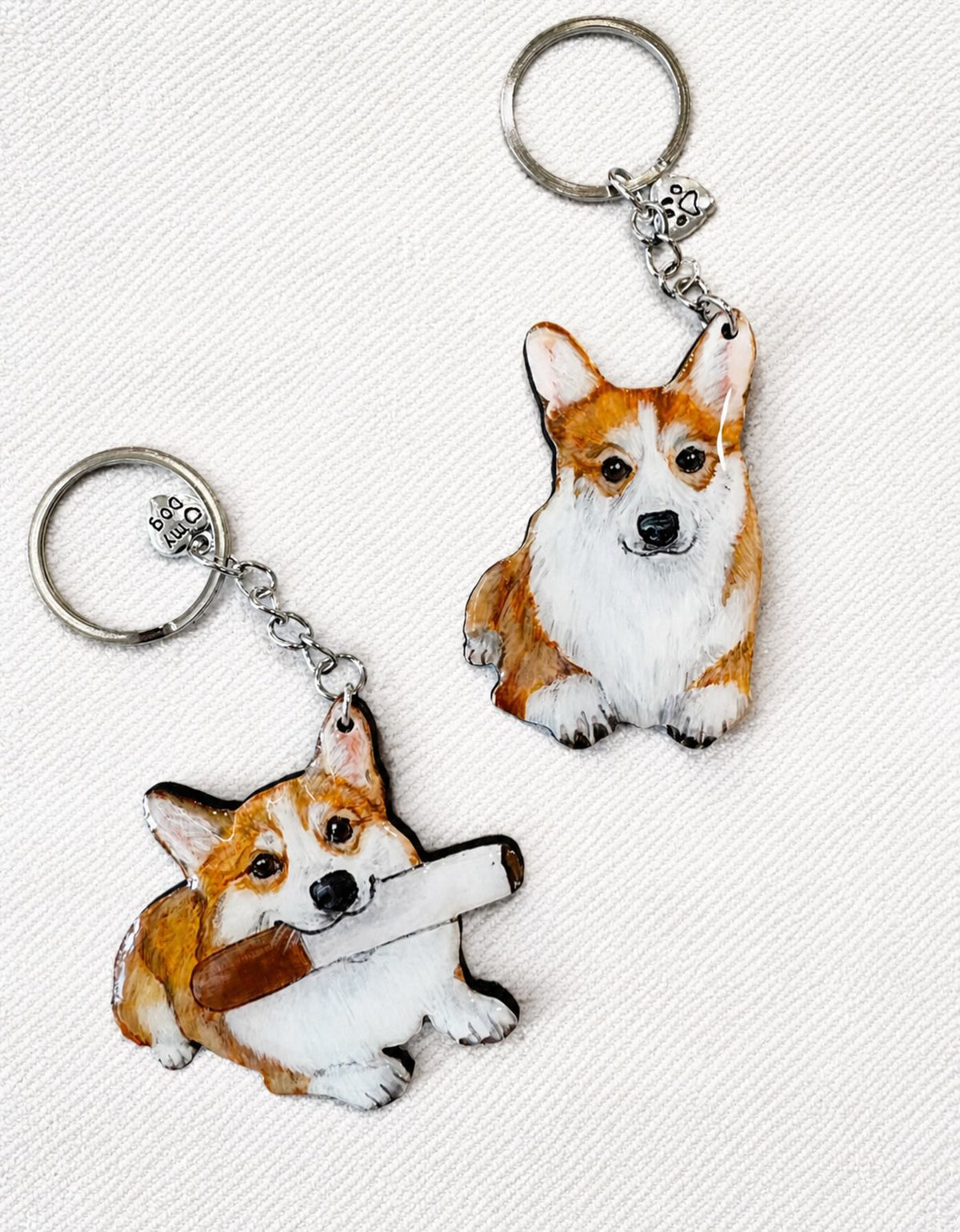 Custom Dog Portrait Keychain - Hand-Painted Wooden Pet Keychain