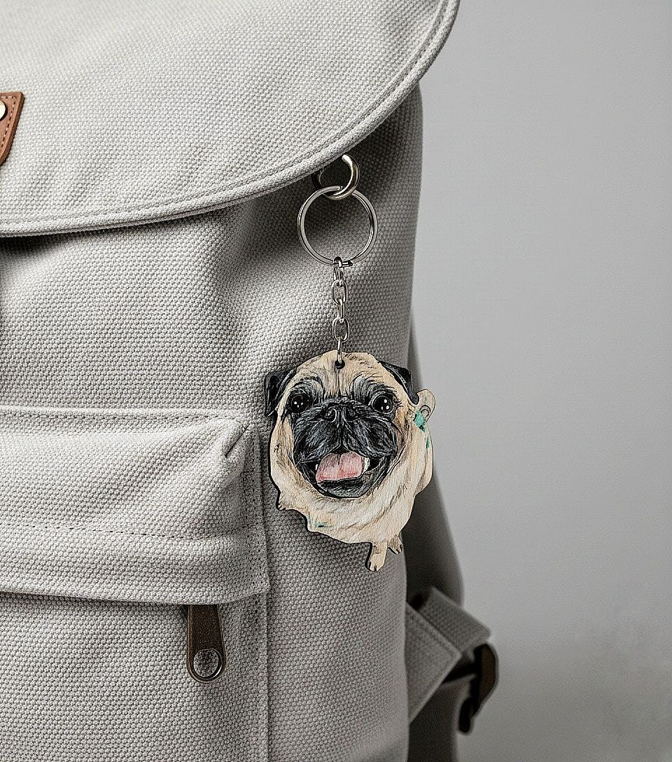 Custom Dog Portrait Keychain - Hand-Painted Wooden Pet Keychain