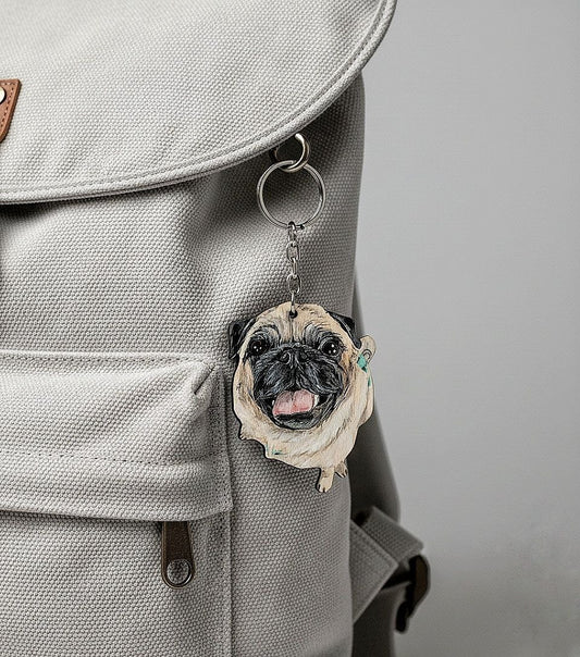 Custom Dog Portrait Keychain - Hand-Painted Wooden Pet Keychain