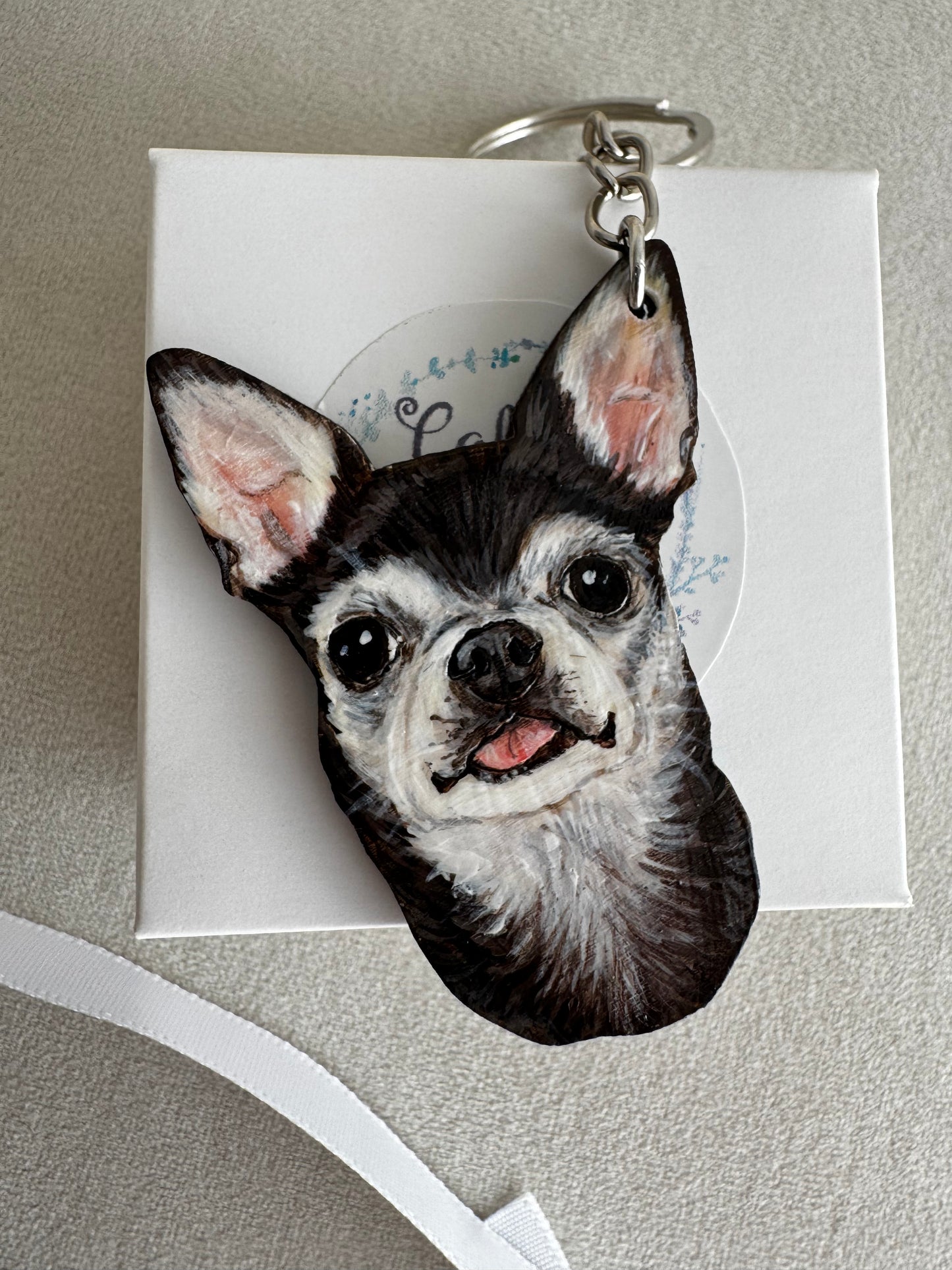 Custom Dog Portrait Keychain - Hand-Painted Wooden Pet Keychain