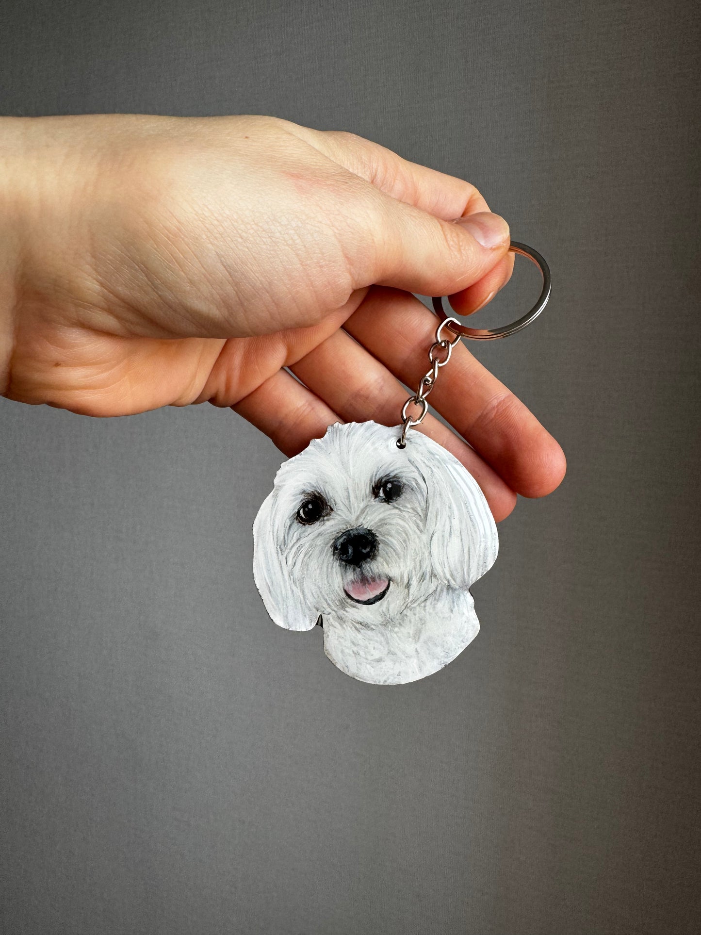 Custom Dog Portrait Keychain - Hand-Painted Wooden Pet Keychain