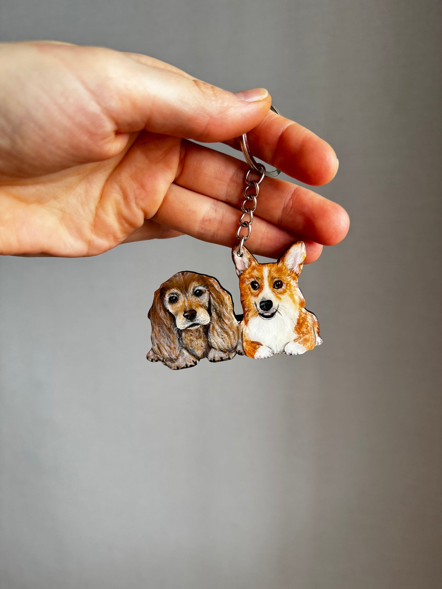 Custom Dog Portrait Keychain - Hand-Painted Wooden Pet Keychain