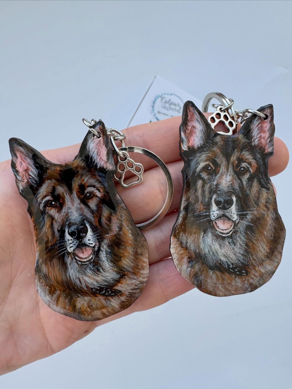 Custom Dog Portrait Keychain - Hand-Painted Wooden Pet Keychain