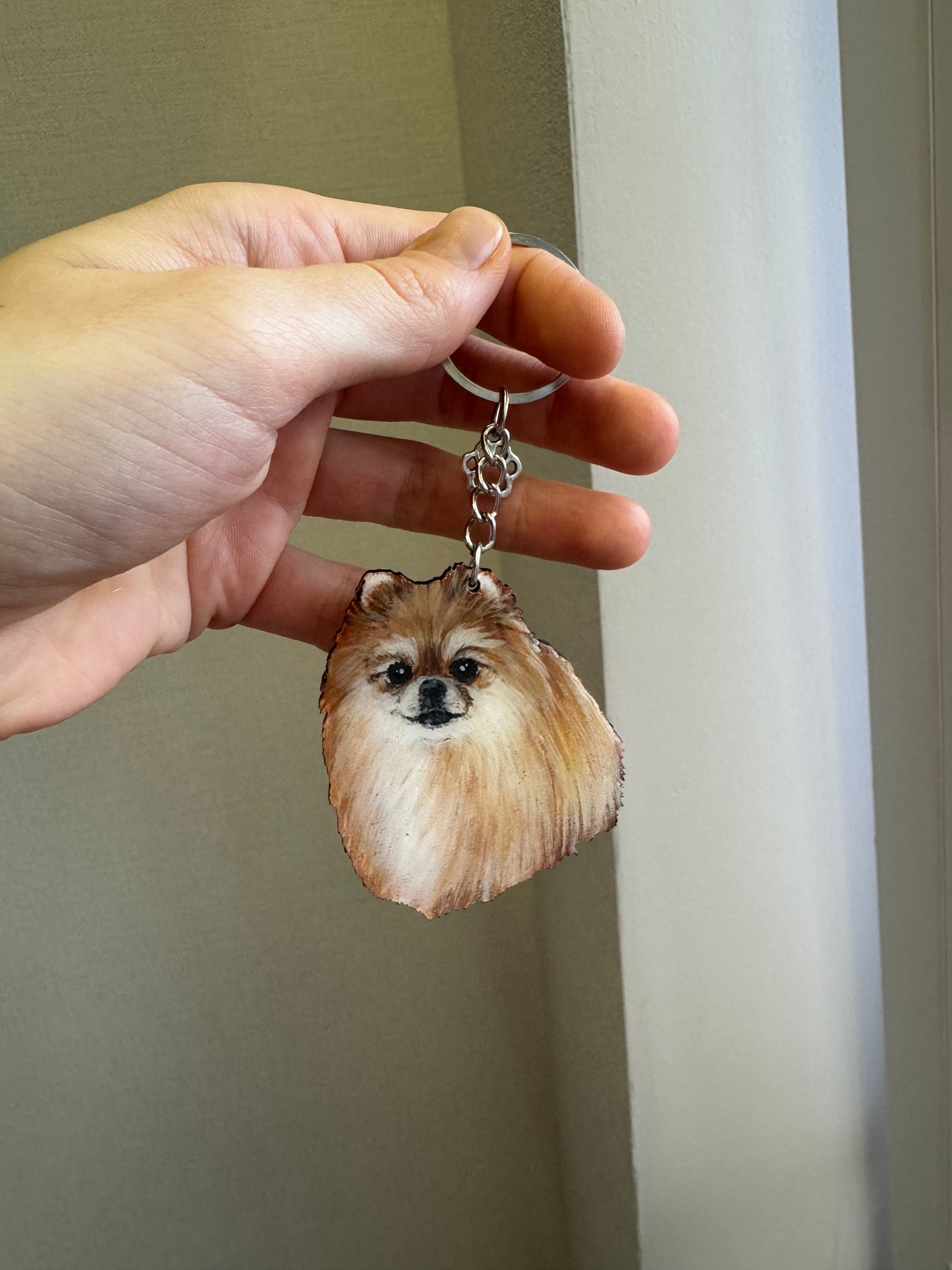 Custom Dog Portrait Keychain - Hand-Painted Wooden Pet Keychain