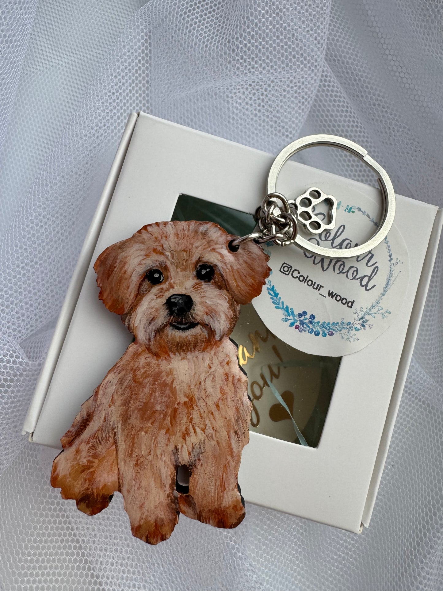 Custom Dog Portrait Keychain - Hand-Painted Wooden Pet Keychain
