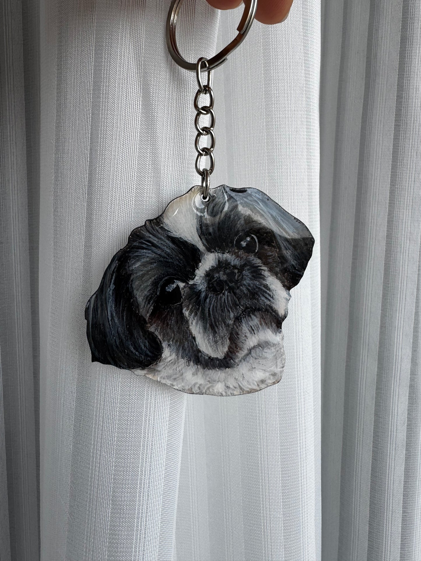 Custom Dog Portrait Keychain - Hand-Painted Wooden Pet Keychain