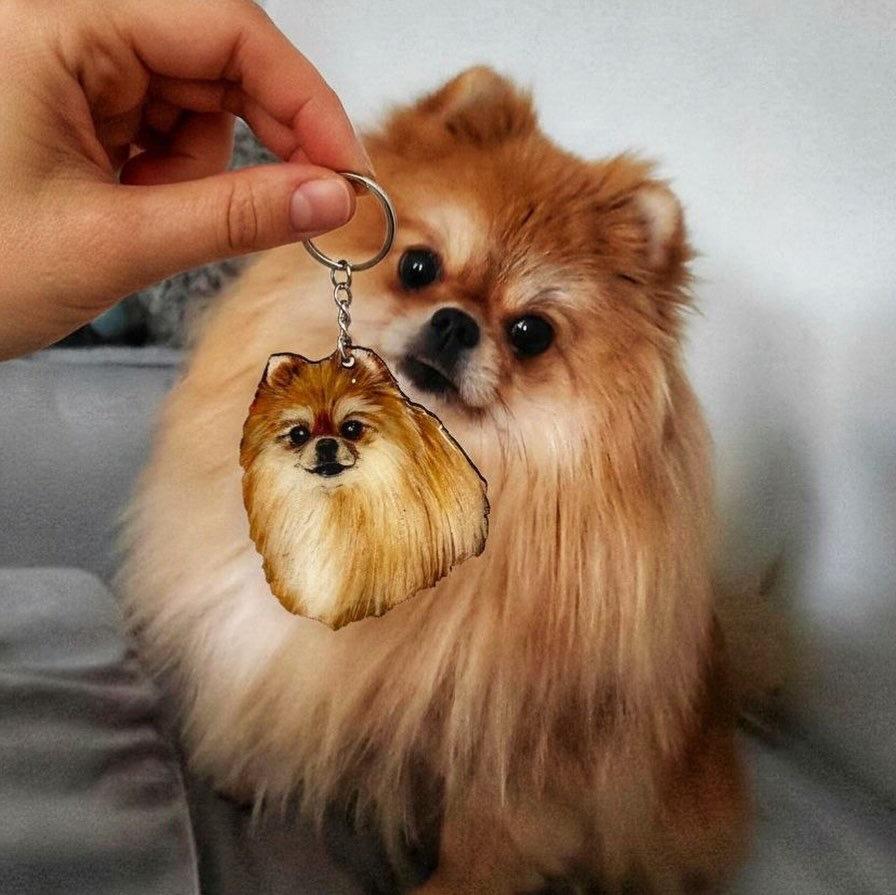 Custom Dog Portrait Keychain - Hand-Painted Wooden Pet Keychain