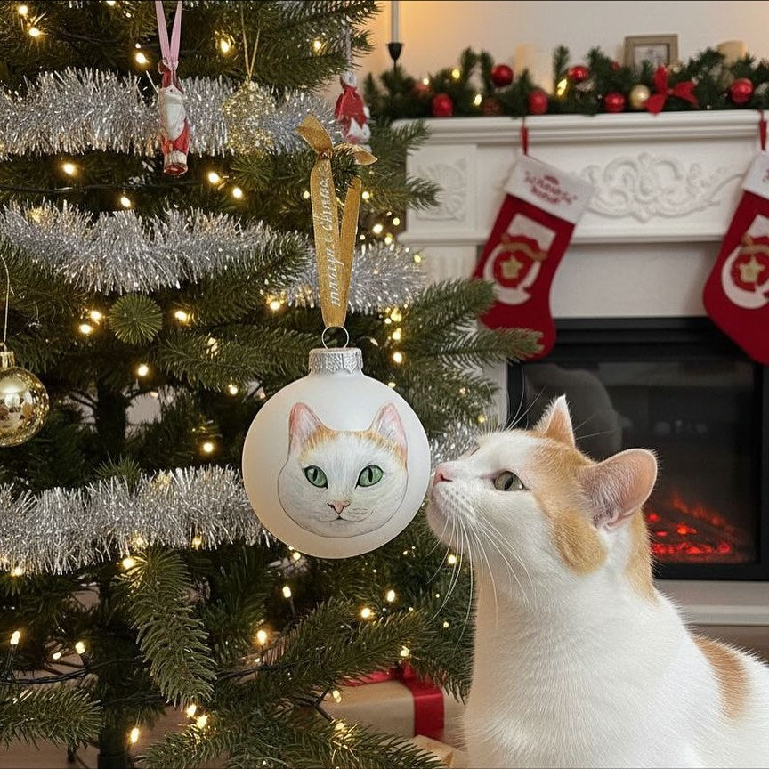 Custom Pet Portrait Christmas Ornament - Hand-Painted Dog & Cat Bauble