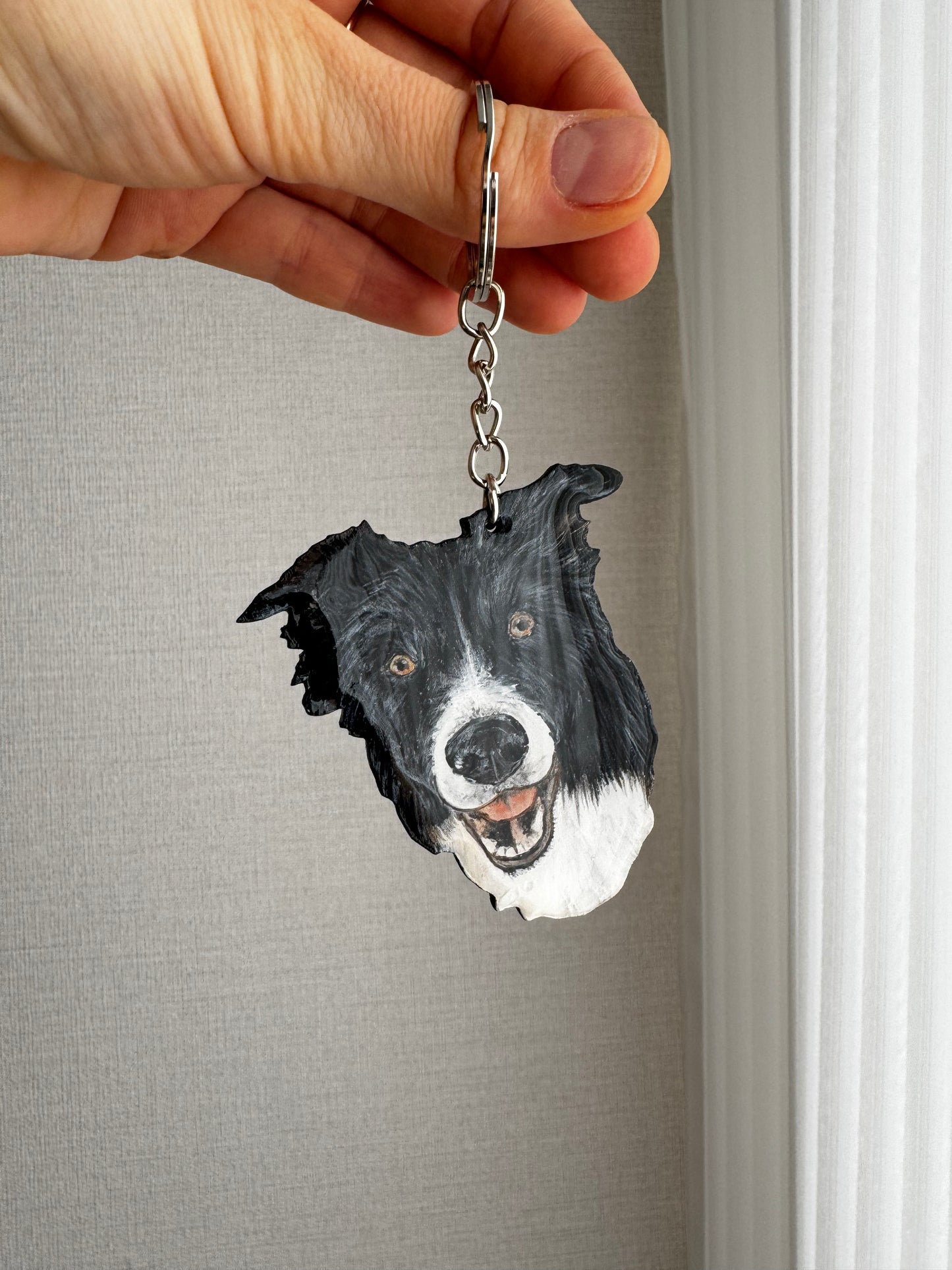 Custom Dog Portrait Keychain - Hand-Painted Wooden Pet Keychain