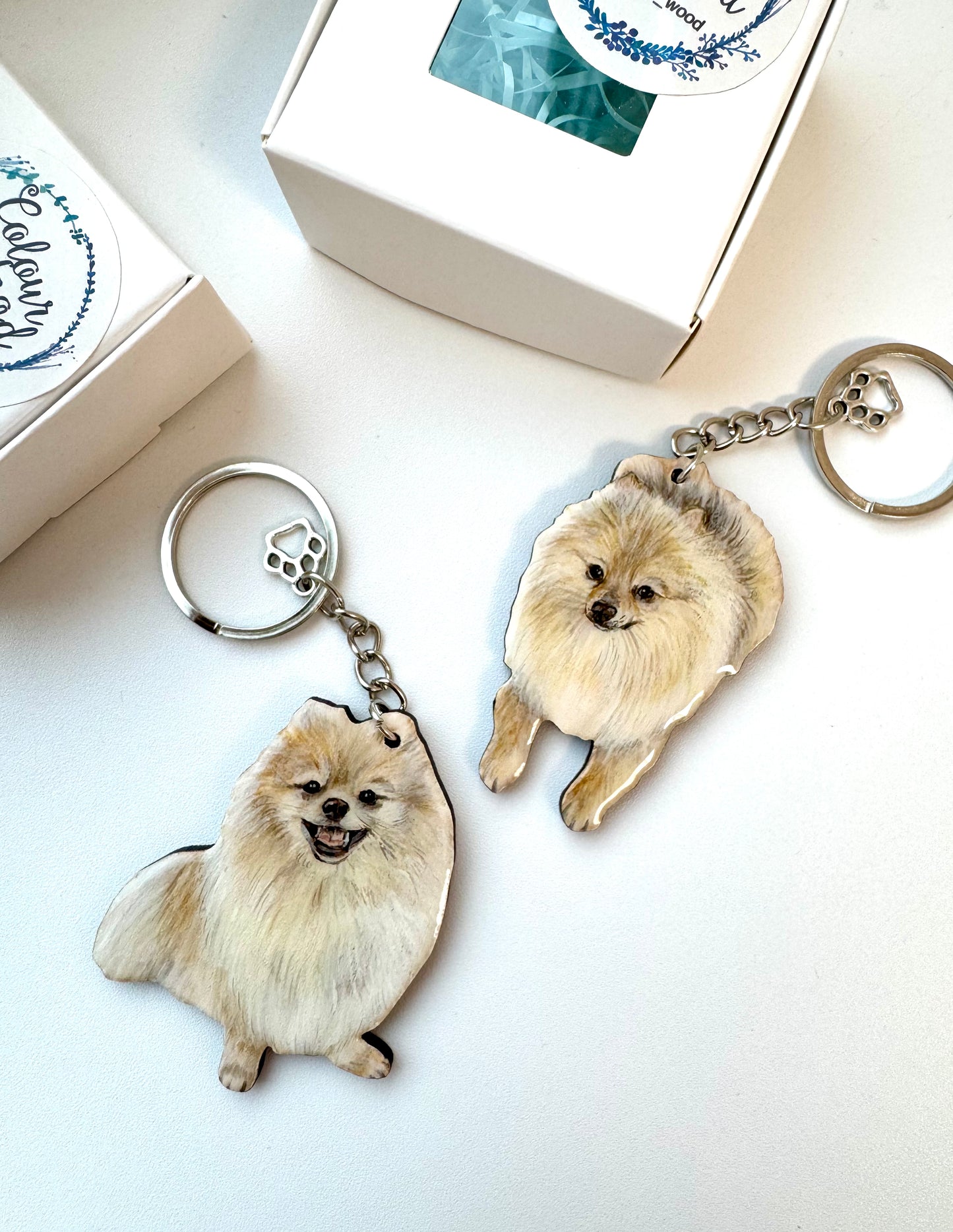 Custom Dog Portrait Keychain - Hand-Painted Wooden Pet Keychain