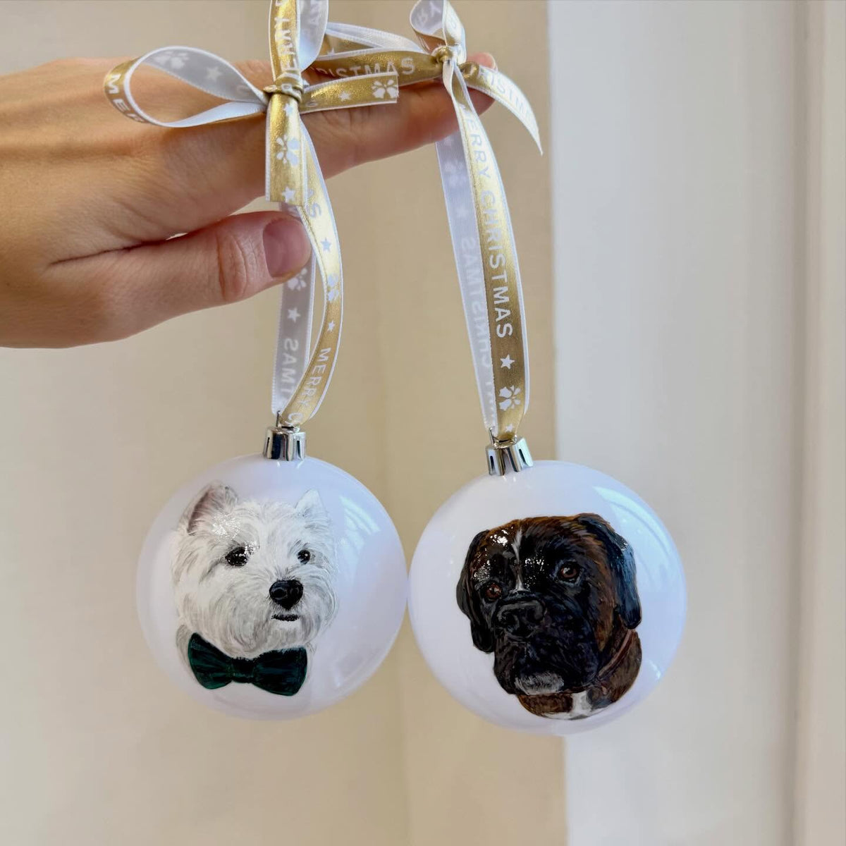 Custom Pet Portrait Christmas Ornament - Hand-Painted Dog & Cat Bauble
