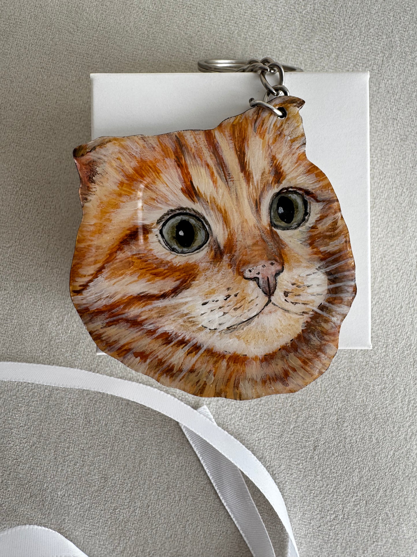 Custom Cat Portrait Keychain - Hand-Painted Wooden Pet Keychain