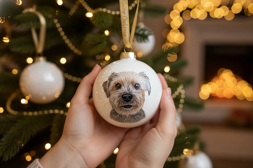 Custom Pet Portrait Christmas Ornament - Hand-Painted Dog & Cat Bauble